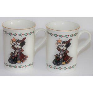 Set of 2 Walt Disney Pam Schifferl Mickey Mouse Christmas Ceramic Coffee Cup Mug